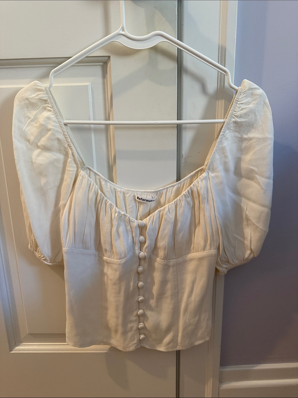 Reformation Cream Puff-Sleeve Button Front Blouse